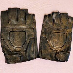 4/20 Brown and Gold Faux Leather Fingerless Motocross Gloves